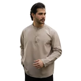 پیراهن یقه یک سانت نصف دکمه کرمی کد 708