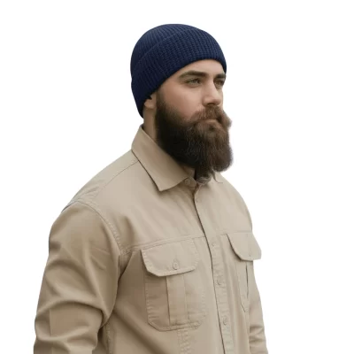 کلاه بافتنی مدل شهدایی کشی کاموایی رنگ سورمه ای