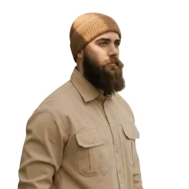 کلاه بافتنی مدل شهدایی کشی کاموایی رنگ خاکی