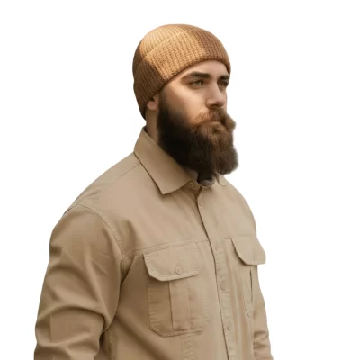 کلاه بافتنی مدل شهدایی کشی کاموایی رنگ خاکی