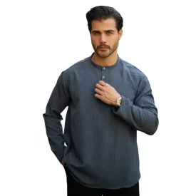 پیراهن یقه یک سانت نصف دکمه نوک مدادی کد 706