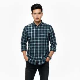 پیراهن مردانه آستین بلند مدل داریوش رنگ چهارخانه سرمه ای