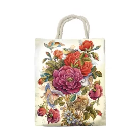 کیسه خرید دو بعدی کوچک طرح گل  زمینه سفید