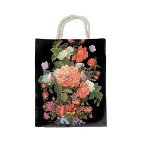 کیسه خرید دو بعدی کوچک طرح گل زمینه مشکی