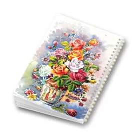 دفتر فنری 80 برگ طرح گلدان مرغی