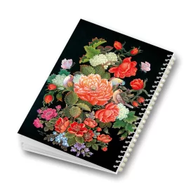 دفتر فنری 50 برگ طرح گل زمینه مشکی