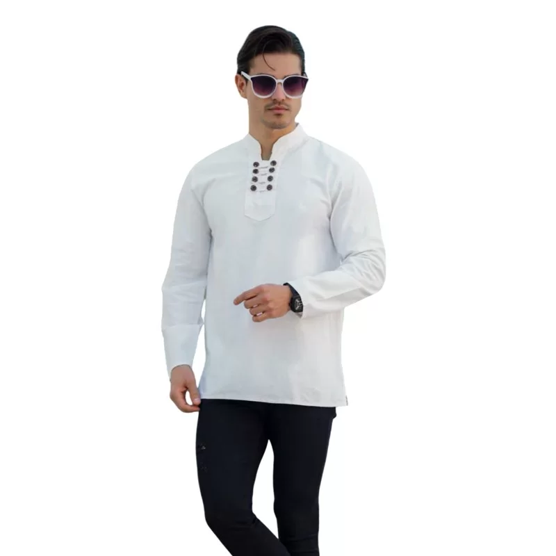 پیراهن الیاف طبیعی مردانه مدل هشت دکمه