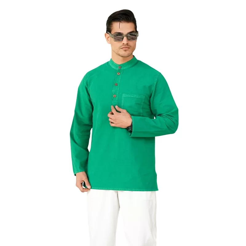 پیراهن الیاف طبیعی مردانه مدل چهار دکمه