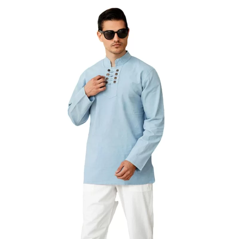 پیراهن الیاف طبیعی مردانه مدل هشت دکمه
