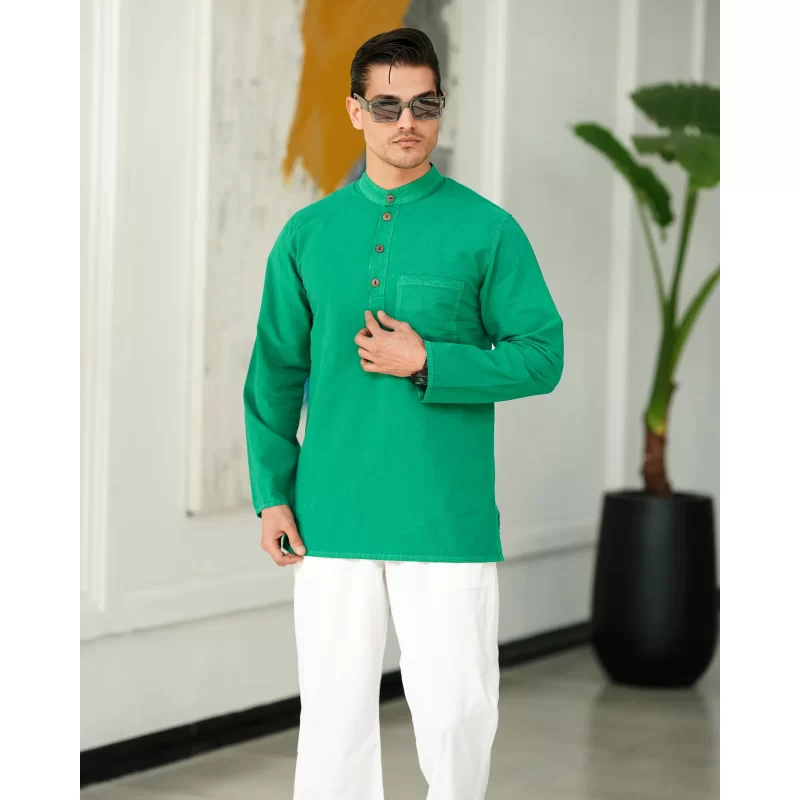 پیراهن الیاف طبیعی مردانه مدل چهار دکمه