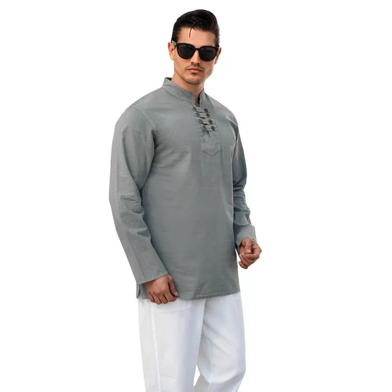 پیراهن الیاف طبیعی مردانه مدل هشت دکمه