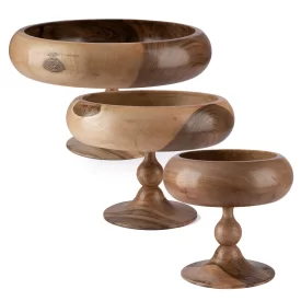 ست سه عددی ظرف پذیرایی چوبی طرح خمره ای پایه دار