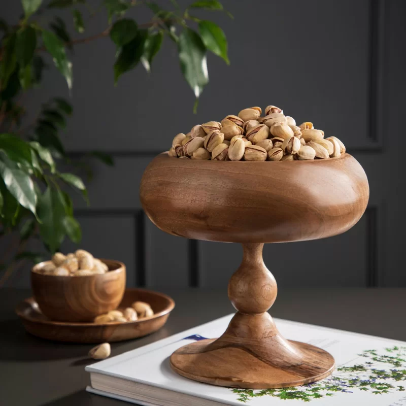 ظرف پذیرایی چوبی طرح خمره ای پایه دار سایز کوچک 