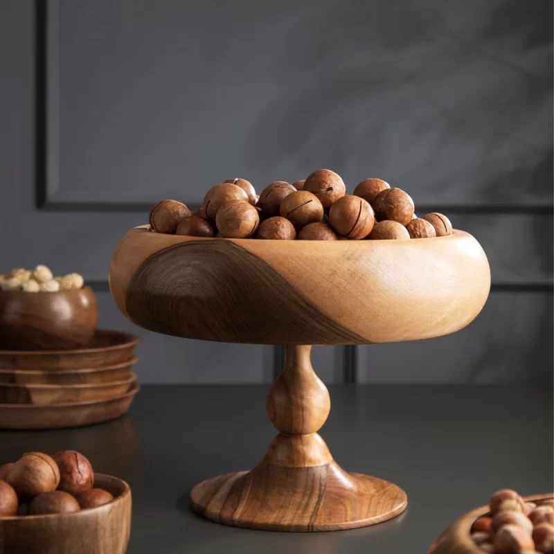 ظرف پذیرایی چوبی طرح خمره ای پایه دار سایز متوسط 