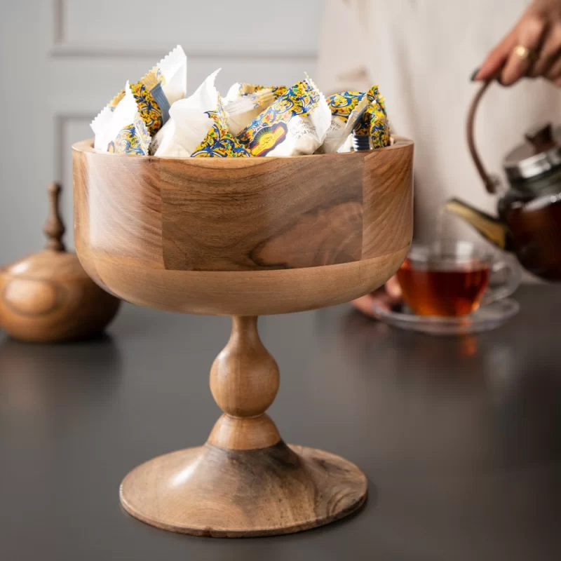 ست سه عددی ظرف پذیرایی چوبی طرح لبه بلند پایه دار