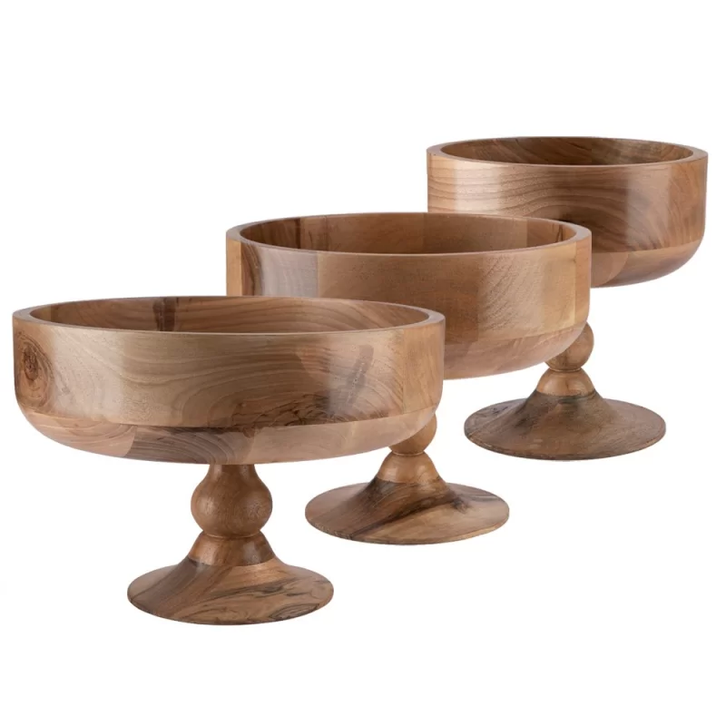 ست سه عددی ظرف پذیرایی چوبی طرح لبه بلند پایه دار