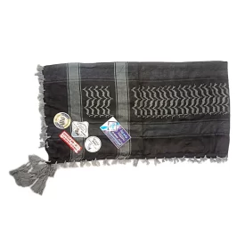 چفیه عربی رنگ مشکی با طرح طوسی و ریشه طوسی