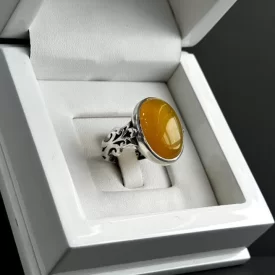 انگشتر نقره مردانه مدل عقیق زرد شرف الشمس کد2