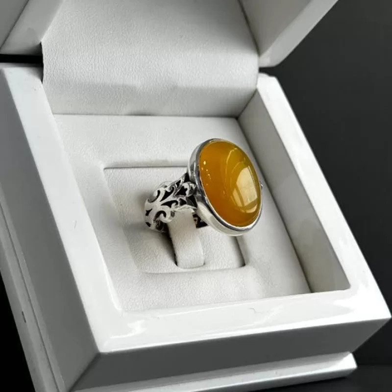 انگشتر نقره مردانه مدل عقیق زرد شرف الشمس کد2