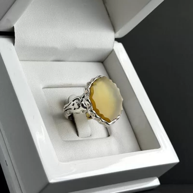 انگشتر نقره مردانه مدل عقیق زرد شرف الشمس کد6