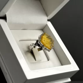 انگشتر نقره مردانه مدل عقیق زرد شرف الشمس کد 12