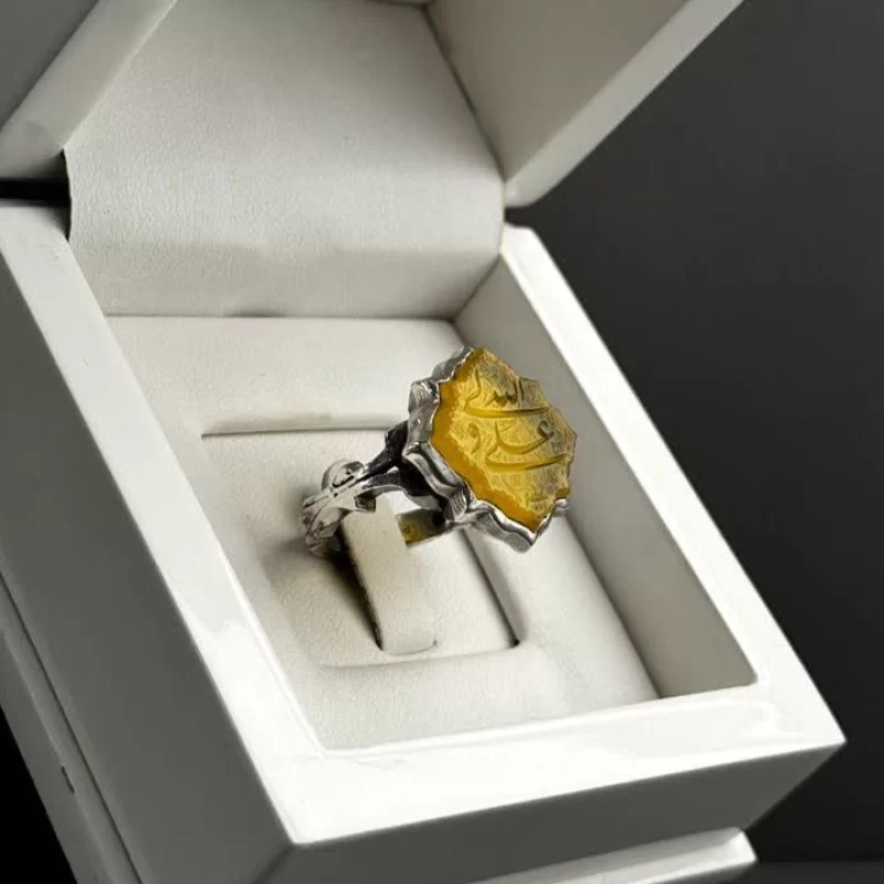 انگشتر نقره مردانه مدل عقیق زرد شرف الشمس کد 12