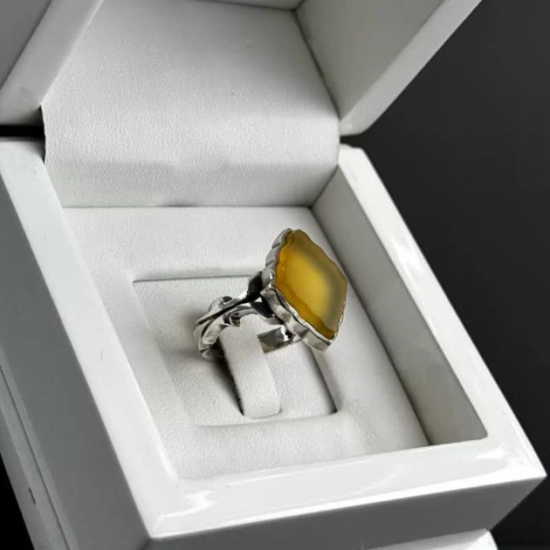 انگشتر نقره مردانه مدل عقیق زرد شرف الشمس کد 11