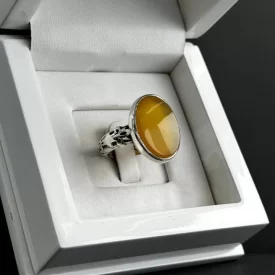 انگشتر نقره مردانه مدل عقیق زرد شرف الشمس کد4