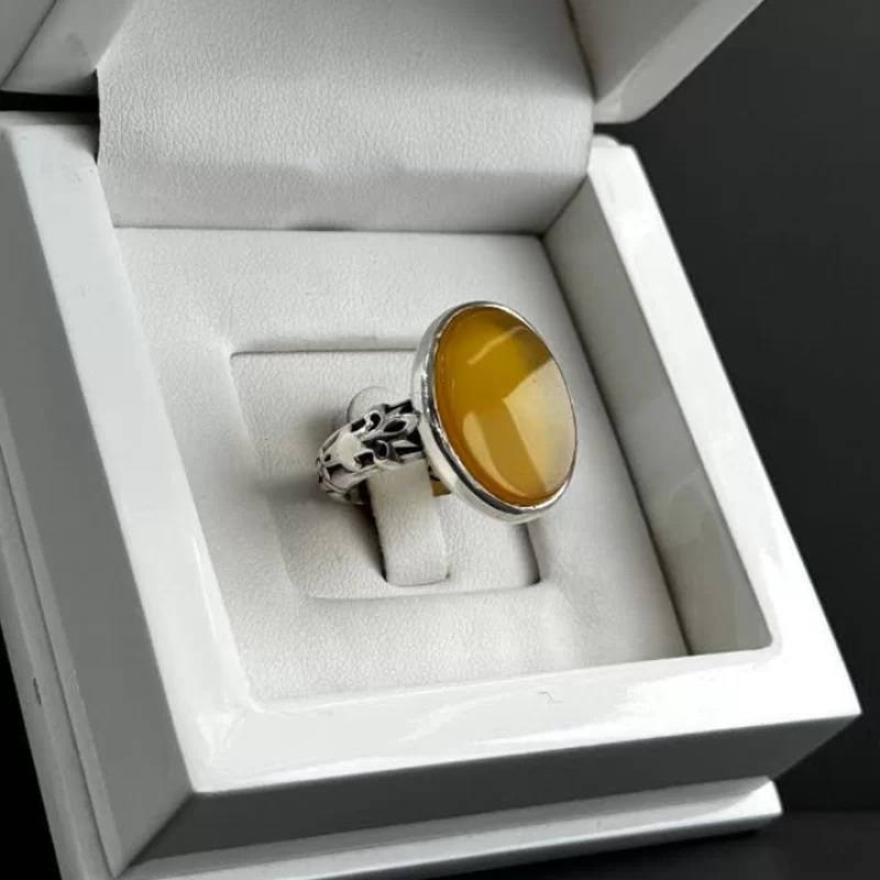 انگشتر نقره مردانه مدل عقیق زرد شرف الشمس کد4