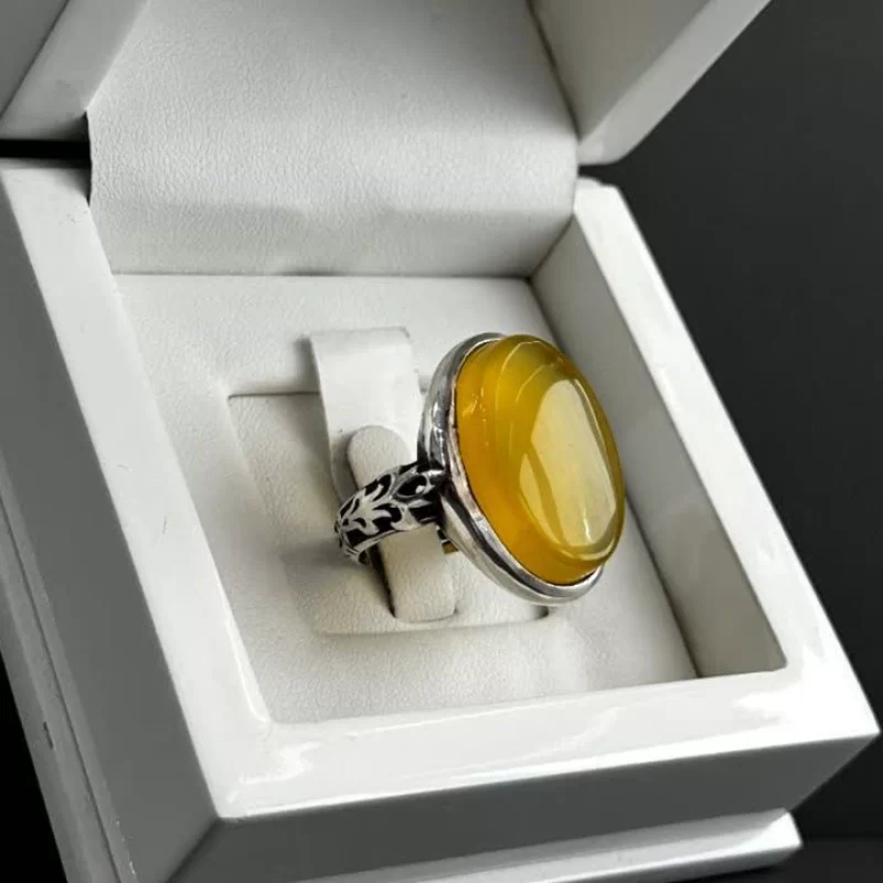 انگشتر نقره مردانه مدل عقیق زرد شرف الشمس کد5