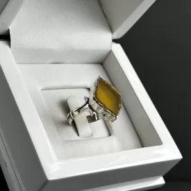 انگشتر نقره مردانه مدل عقیق زرد شرف الشمس کد 9