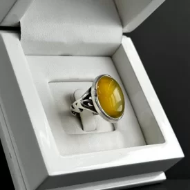 انگشتر نقره مردانه مدل عقیق زرد شرف الشمس کد3