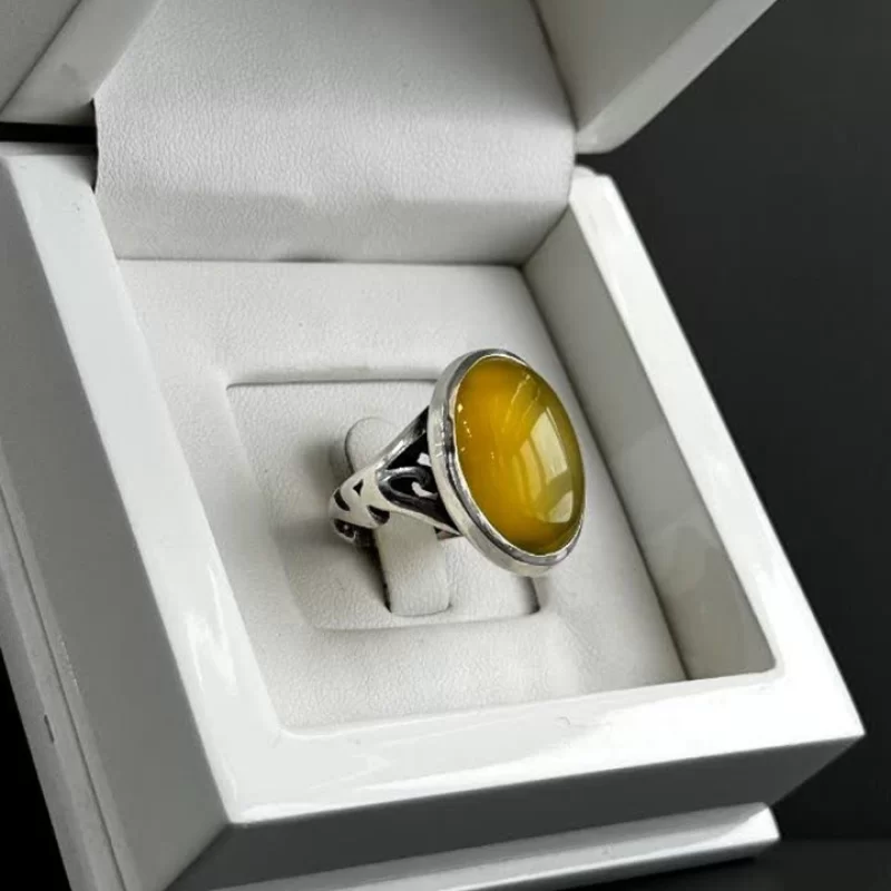 انگشتر نقره مردانه مدل عقیق زرد شرف الشمس کد3