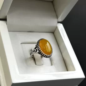 انگشتر نقره مردانه مدل عقیق زرد شرف الشمس کد 23