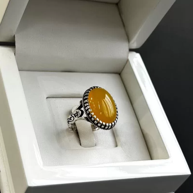 انگشتر نقره مردانه مدل عقیق زرد شرف الشمس کد 23