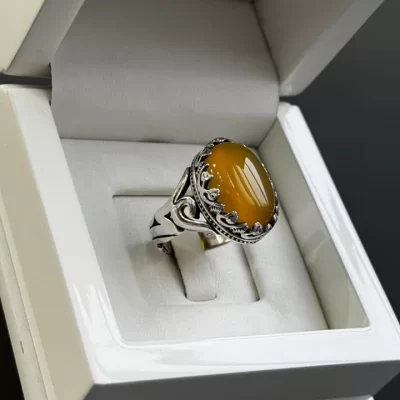 انگشتر نقره مردانه مدل عقیق زرد شرف الشمس کد 18