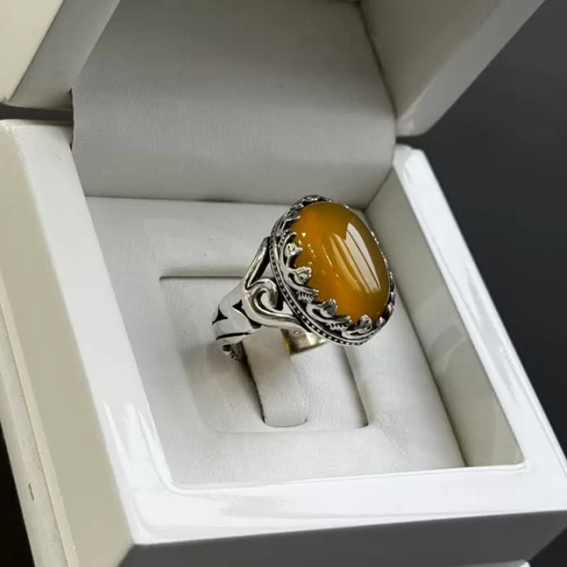 انگشتر نقره مردانه مدل عقیق زرد شرف الشمس کد 18