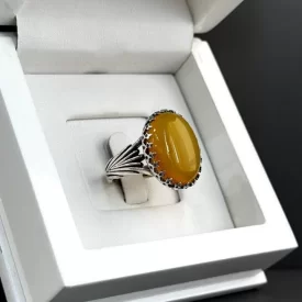 انگشتر نقره مردانه مدل عقیق زرد شرف الشمس کد 33