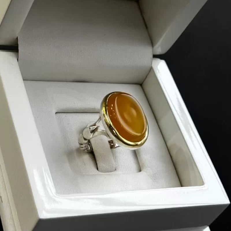 انگشتر نقره مردانه مدل عقیق زرد شرف الشمس کد 20