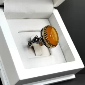 انگشتر نقره مردانه مدل عقیق زرد شرف الشمس کد 36