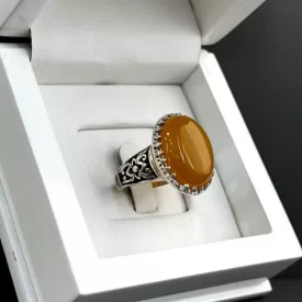 انگشتر نقره مردانه مدل عقیق زرد شرف الشمس کد 34