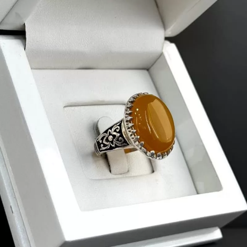 انگشتر نقره مردانه مدل عقیق زرد شرف الشمس کد 34