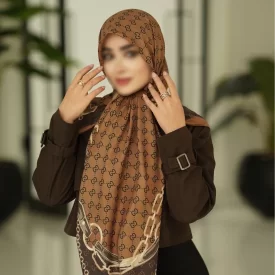 روسری ابریشم توییل قهوه ای دور دوخت کد 532