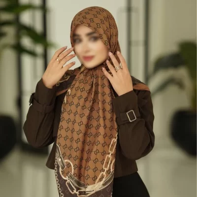 روسری ابریشم توییل قهوه ای دور دوخت کد 532