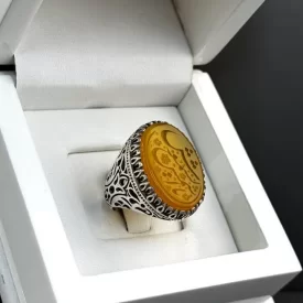 انگشتر نقره مردانه مدل عقیق زرد شرف الشمس کد 28