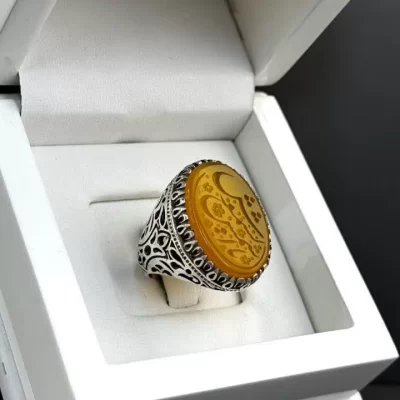انگشتر نقره مردانه مدل عقیق زرد شرف الشمس کد 28