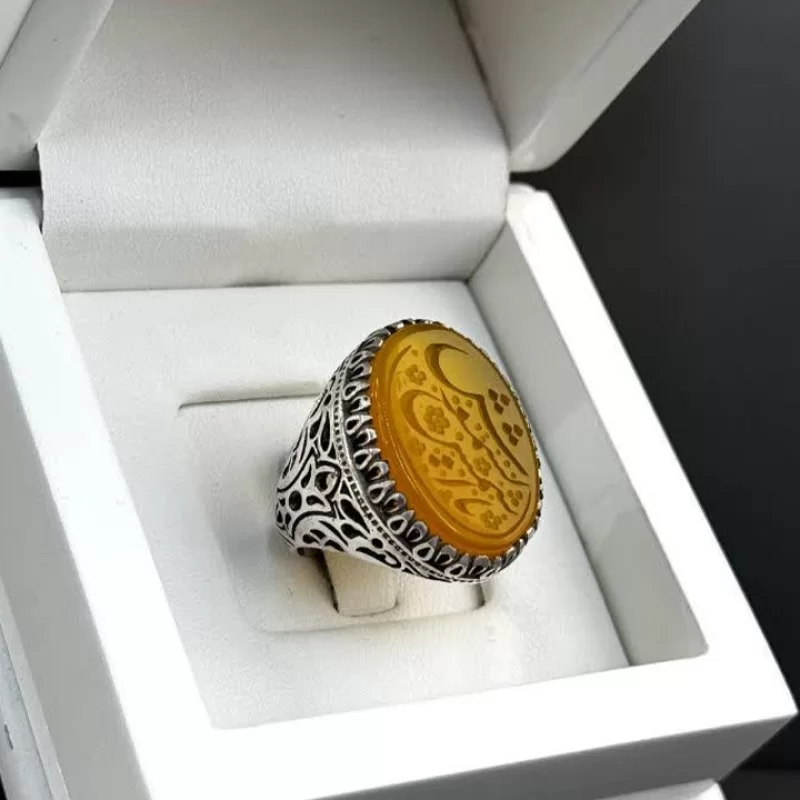 انگشتر نقره مردانه مدل عقیق زرد شرف الشمس کد 28