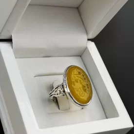 انگشتر نقره مردانه مدل عقیق زرد شرف الشمس کد 26