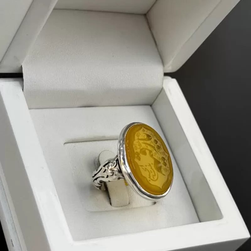 انگشتر نقره مردانه مدل عقیق زرد شرف الشمس کد 26