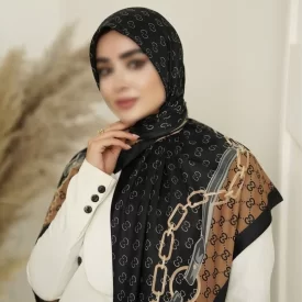 روسری ابریشم توییل مشکی دور دوخت کد 532